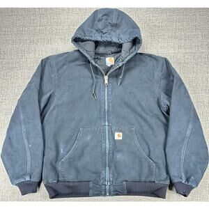 Carhartt Jacket Mens Large Tall Black J140 Duck Hooded Made USA Workwear